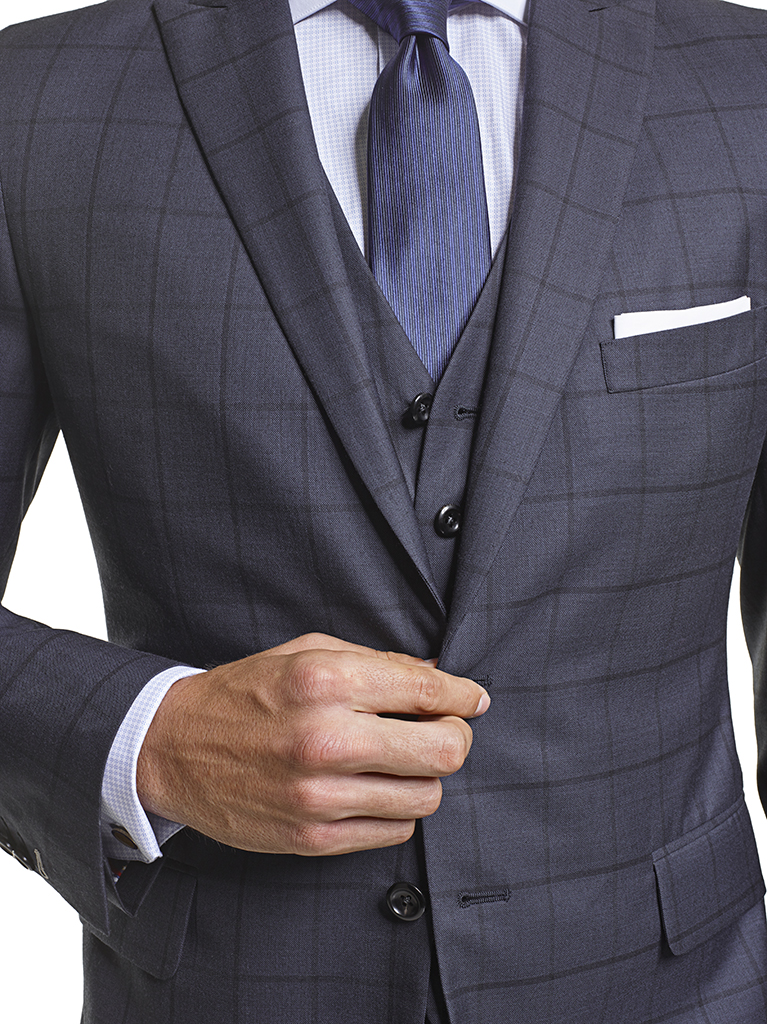 Super 140's Navy Windowpane - Custom Tailored 3-Piece Suit