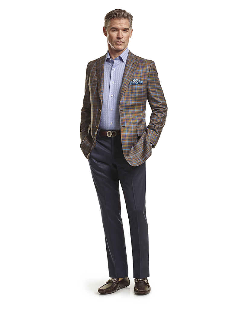 Silk Mahogany Navy Windowpane Check Made To Measure Sport Coat Tom James Company
