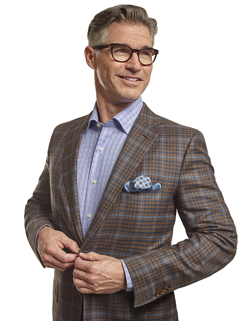 Silk Mahogany Navy Windowpane Check Custom Men s Sport Coat