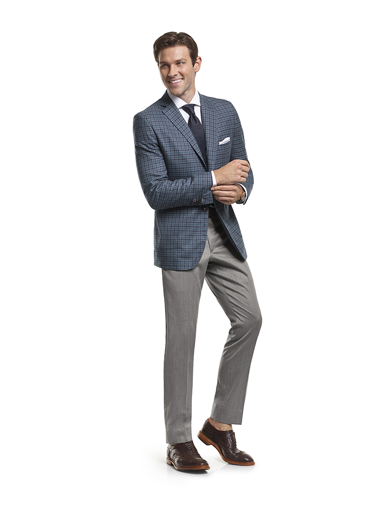 Super 140's Gray & Teal Windowpane Check - Custom Sport Coat & Custom Trousers