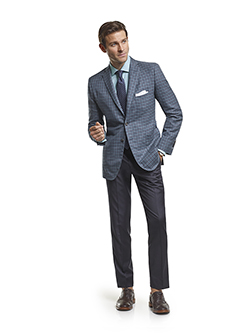 Men's Modern Custom Suit Gallery                                                                                                                                                                                                                          , Super 140's Gray & Teal Windowpane Check - Custom Sport Coat & Custom Gaberdine Trousers