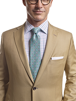 Men's Tradition Custom Suit Gallery                                                                                                                                                                                                                       , Super 120's Tan Solid - Made-To-Measure Suit - Craft Stitching