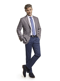 Men's Tradition Custom Suit Gallery                                                                                                                                                                                                                       , Super 140's Taupe & Blue Windowpane Check - Custom Sport Coat & Custom Trousers