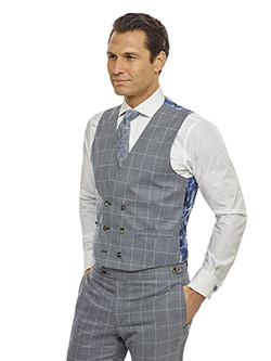 Super 140's - Light Blue Gray Windowpane Check