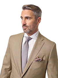 Custom Super 120's Wool Light - Light Tan Windowpane