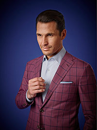 Custom Super 120's Wool - Cranberry Windowpane