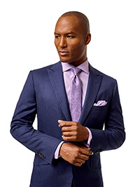 Custom Super 120's Wool - Navy Fancy Stripe