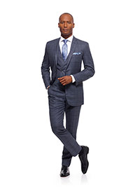 Custom Super 140's Wool - Blue Windowpane