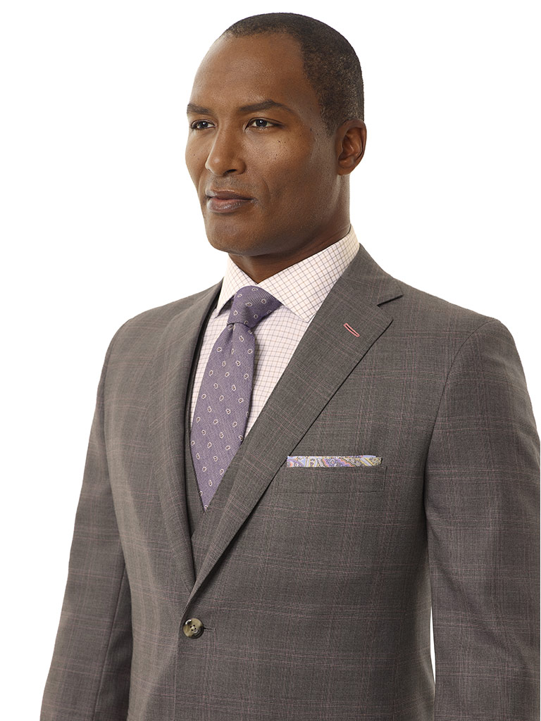 Taupe Gray Plaid Suit - Executive Collection