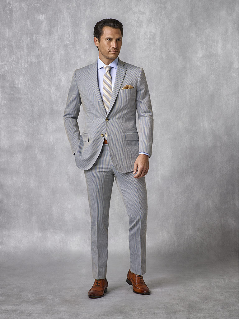 Teal Stripe Seersucker Suit - Oxxford Collection