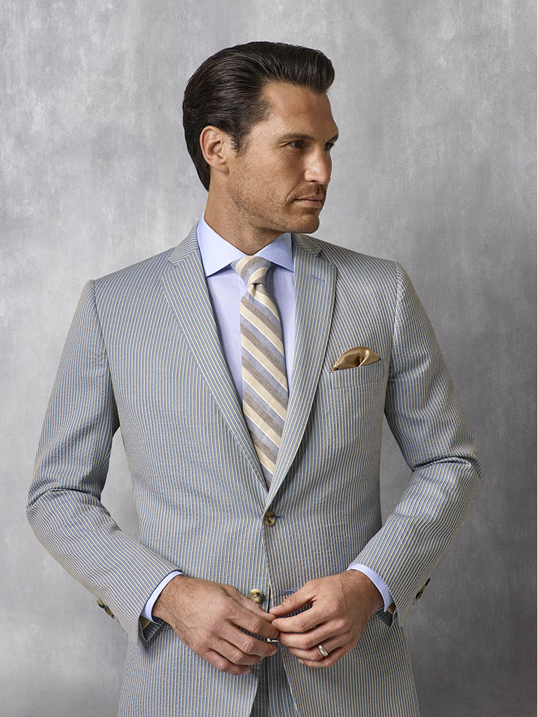 Teal Stripe Seersucker Suit - Oxxford Collection