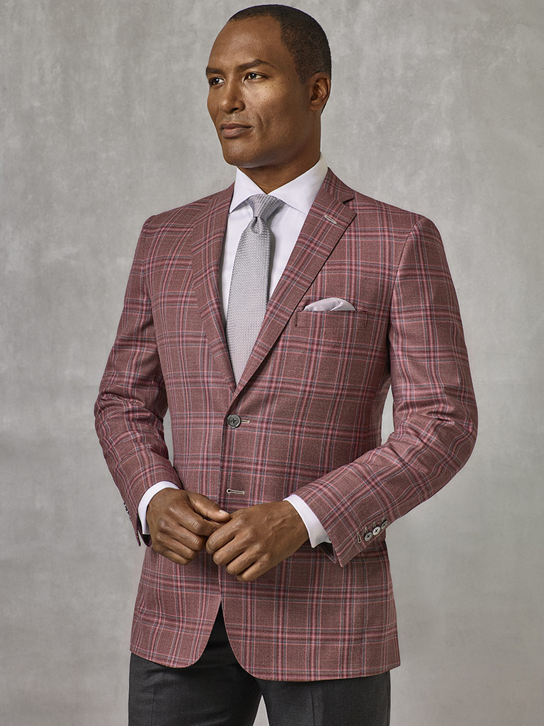 Burgundy Plaid Sport Coat - Oxxford Collection