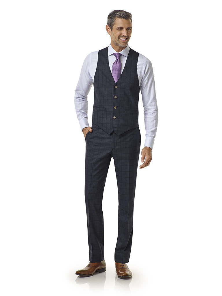 Char Blue Windowpane Suit - Royal Classic Collection