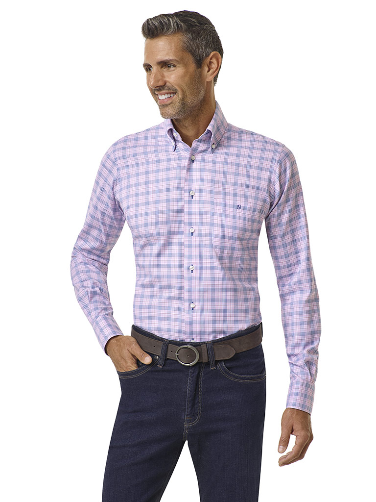 Tom James Custom Pink & Blue Check Shirt