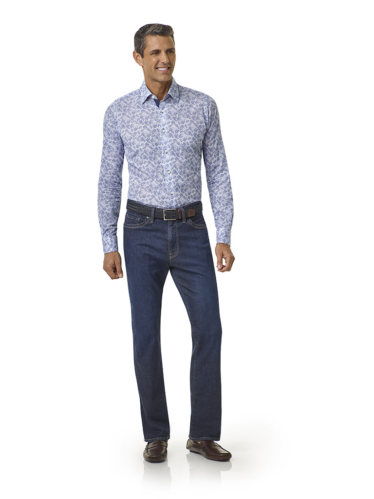 Tom James Custom Blue Floral Print Shirt