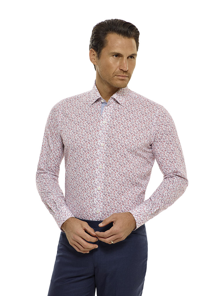 Tom James Custom Red Floral Print Shirt Tom James Company