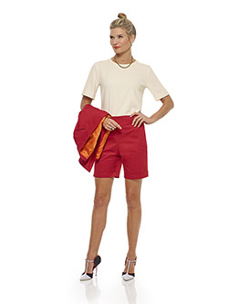 Custom Red Plain Short Suit - Tom James Women Collection