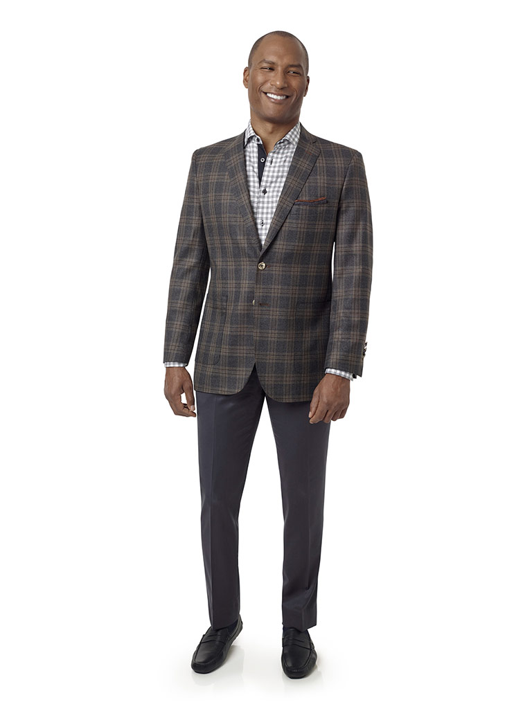 Charcoal & Brown Plaid Sport Coat