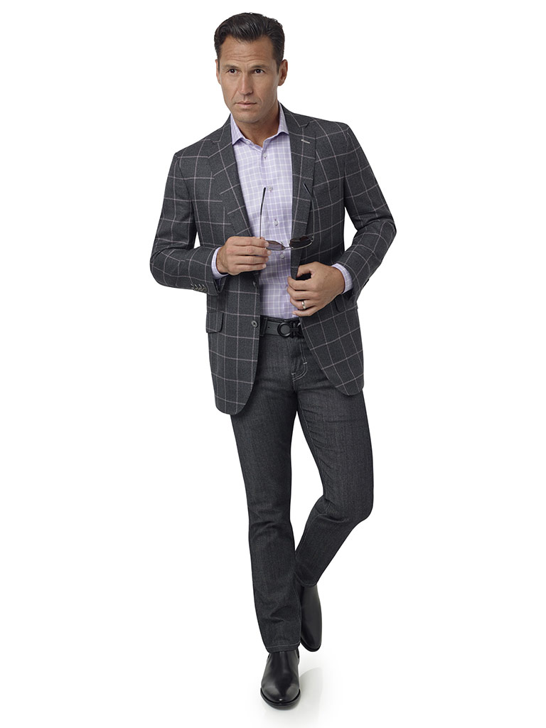 Gray Fancy Windowpane Sport Coat