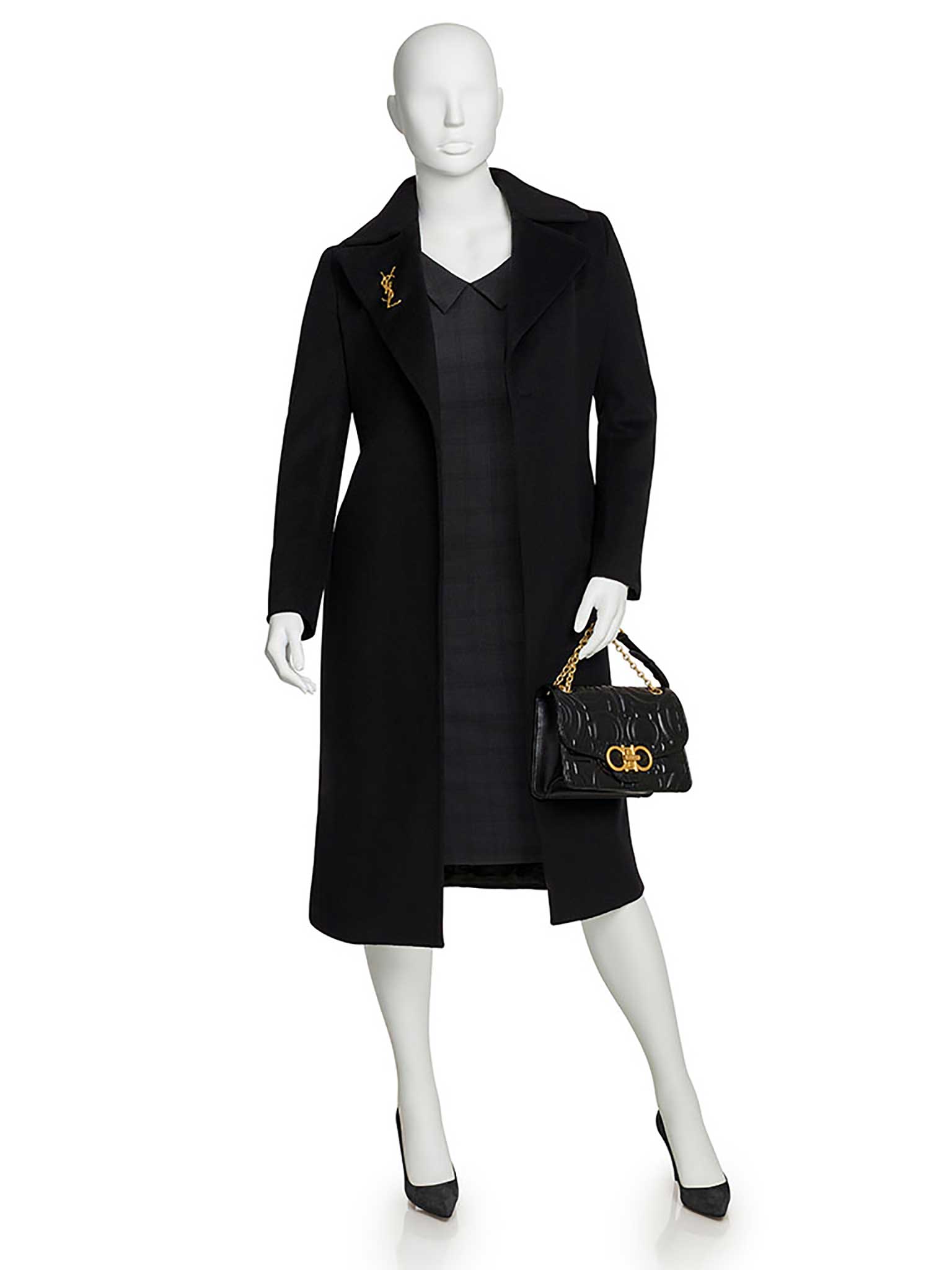 Grey Plaid Dress & Wool Top Coat