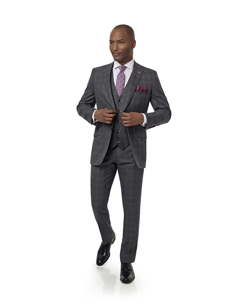 Men's Custom Clothing                                                                                                                                                                                                                                     , Gray & Violet Plaid Suit