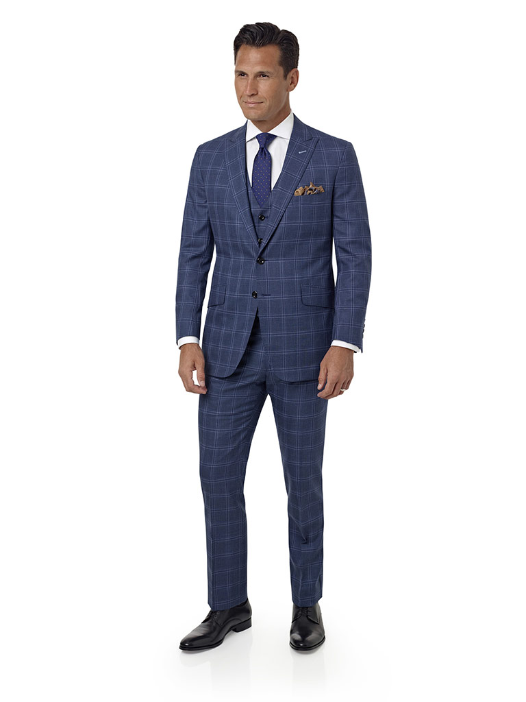 Men's Custom Clothing                                                                                                                                                                                                                                     , Blue Gray Windowpane Suit