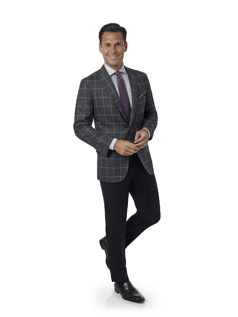 Men's Custom Clothing                                                                                                                                                                                                                                     , Gray Fancy Windowpane Sport Coat