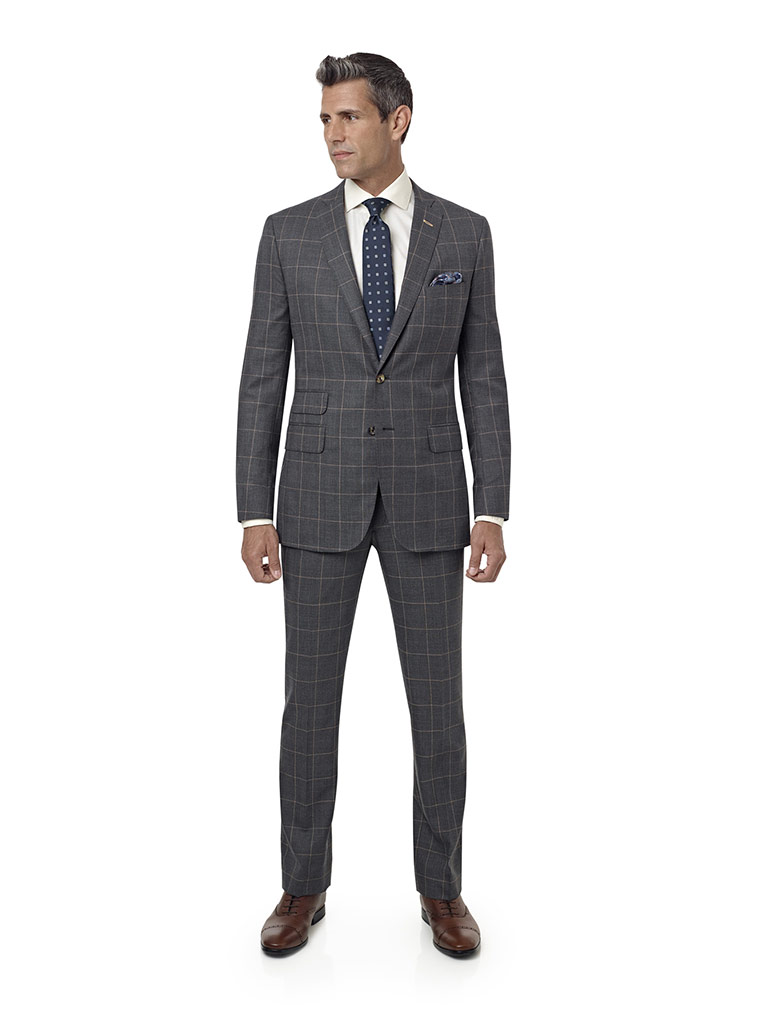 Men's Custom Clothing                                                                                                                                                                                                                                     , Gray & Tan Plaid Suit
