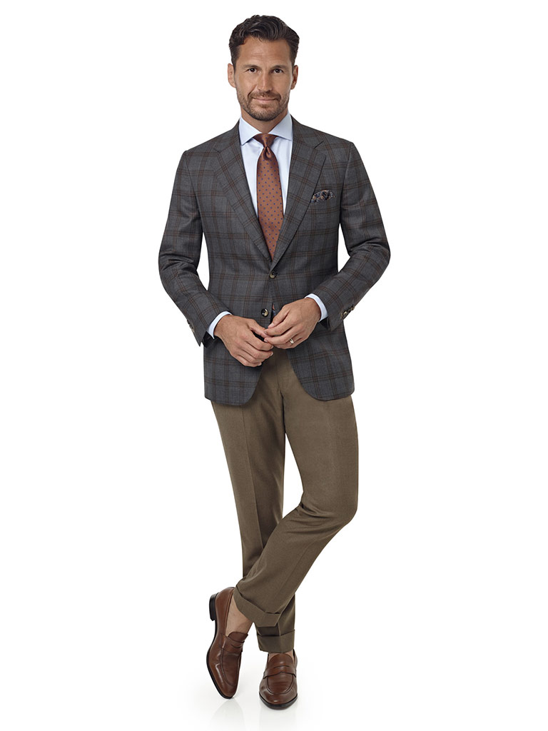 Men's Custom Clothing                                                                                                                                                                                                                                     , Gray & Brown Plaid Sport Coat