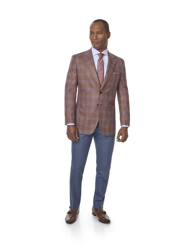 Wool, Silk, Linen Blend - Orange Plaid Sport Coat