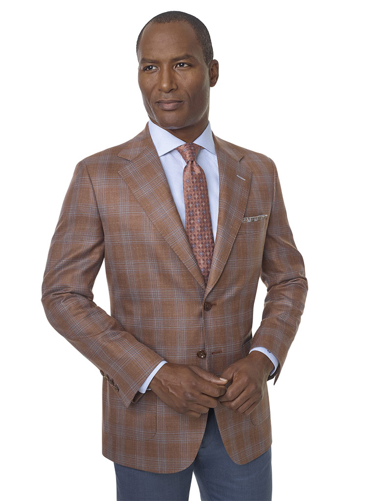 Wool, Silk, Linen Blend - Orange Plaid Sport Coat