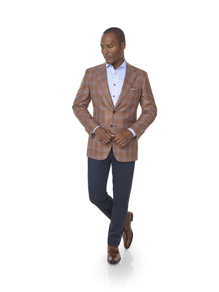 Wool, Silk, Linen Blend - Orange Plaid Sport Coat