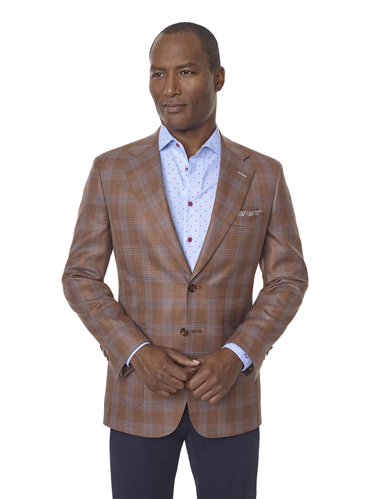 Wool, Silk, Linen Blend - Orange Plaid Sport Coat
