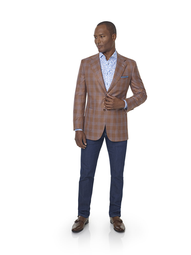 Wool, Silk, Linen Blend - Orange Plaid Sport Coat