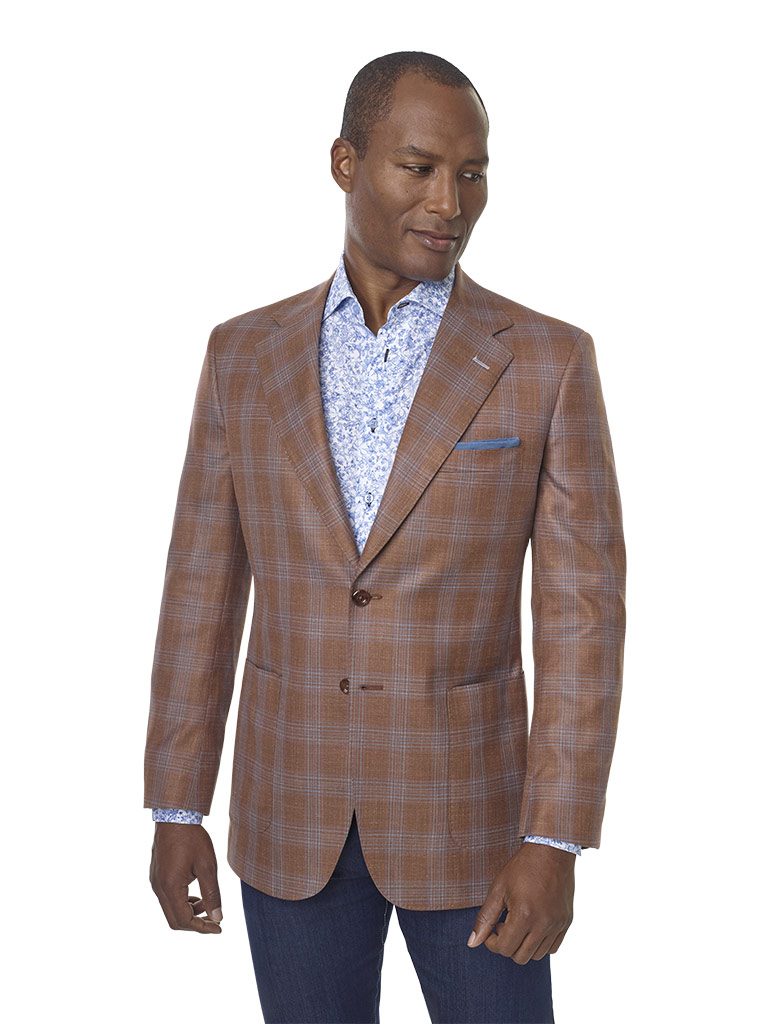 Wool, Silk, Linen Blend - Orange Plaid Sport Coat