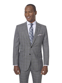 2020 Men's Lookbook                                                                                                                                                                                                                                       , Super 100's Wool - Silver Gray Plaid Men's Suit
