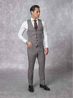 Super 130's Worsted Wool - Black, White & Red Windowpane