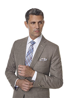 2020 Men's Lookbook                                                                                                                                                                                                                                       , Super 140's, Silk, Linen Blend - Taupe Fancy Windowpane Suit
