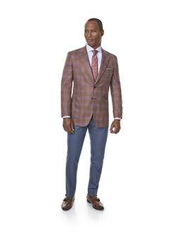 2020 Men's Lookbook                                                                                                                                                                                                                                       , Wool, Silk, Linen Blend - Orange Plaid Sport Coat