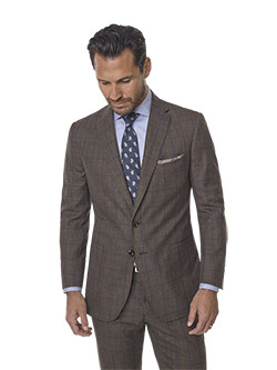 2020 Men's Lookbook                                                                                                                                                                                                                                       , Super 140's, Silk, Linen Blend - Brown Windowpane Suit