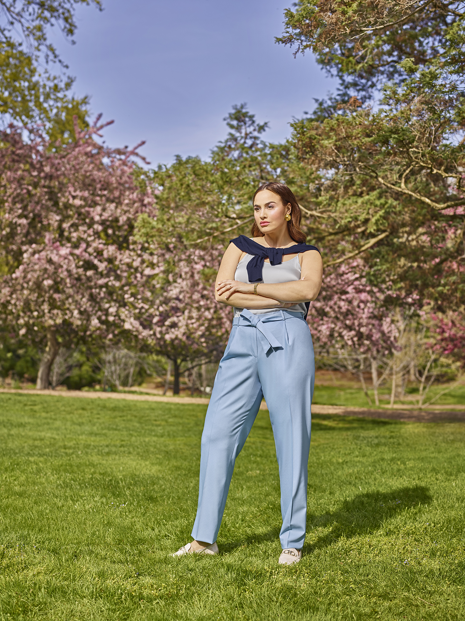 Powder Blue Plain Pants with Self-Tie Belt