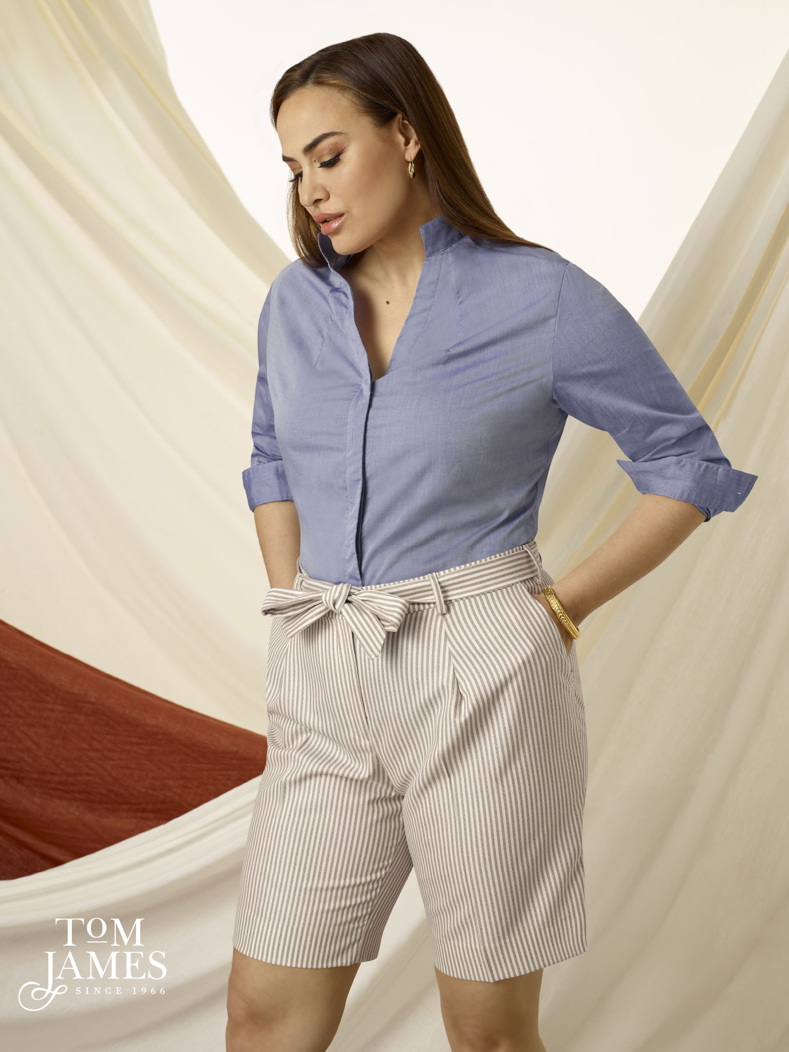 Tan Seersucker Shorts