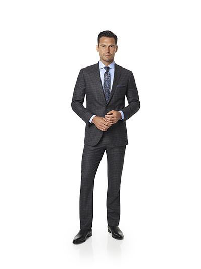 Men's Custom Clothing                                                                                                                                                                                                                                     , Dark Gray Grid Check - Super 100's Wool