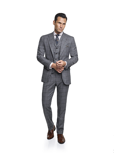 Men's Custom Clothing                                                                                                                                                                                                                                     , Light Gray Windowpane - Super 120's Wool
