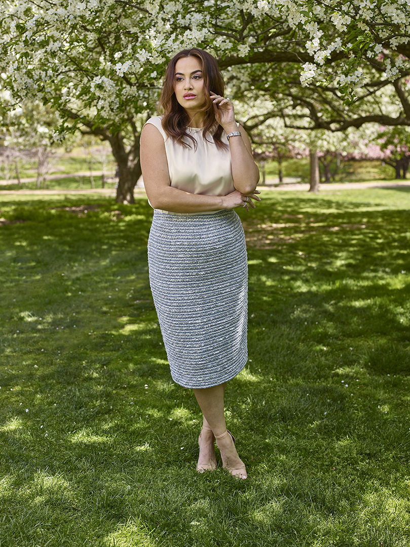Women's Custom Clothing                                                                                                                                                                                                                                   , Women's Powder Blue Boulce-Tweed Pencil Skirt