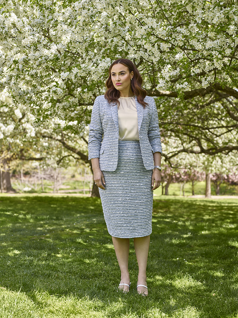 Women's Custom Clothing                                                                                                                                                                                                                                   , Women's Powder Blue Boulce-Tweed Skirt Suit