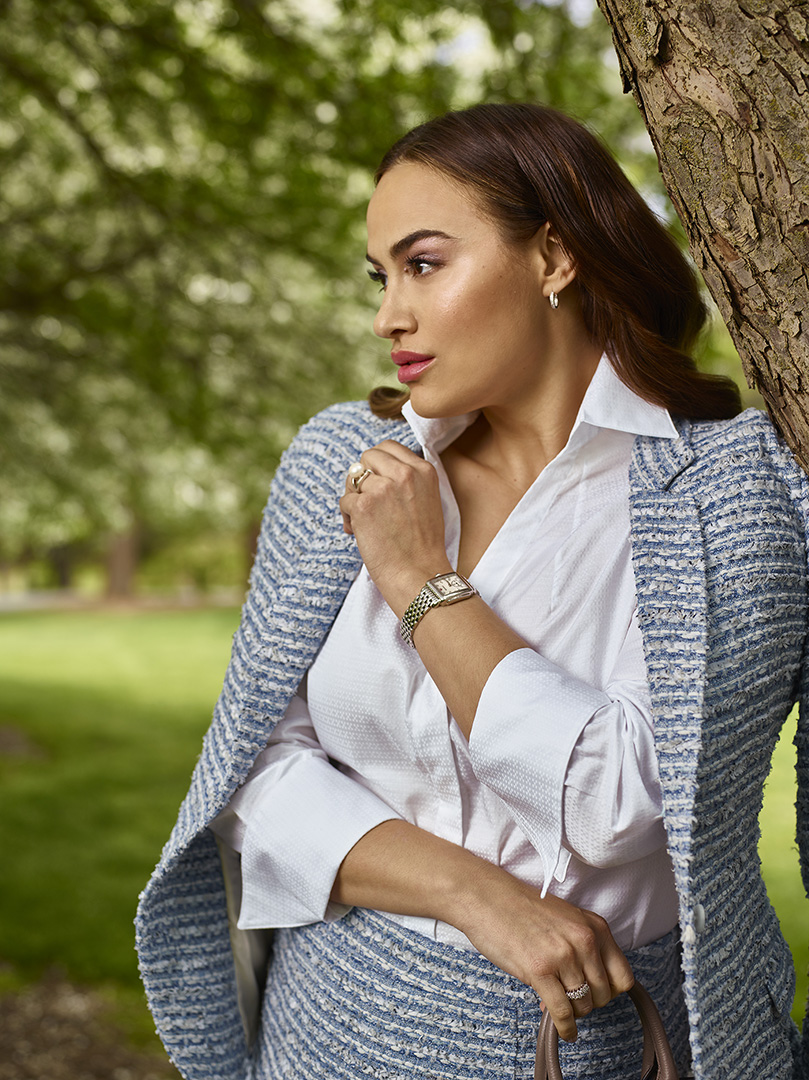 Women's White Jacquard Longsleeve