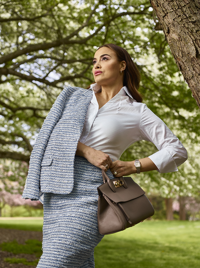 Women's Custom Clothing                                                                                                                                                                                                                                   , Women's Powder Blue Boulce-Tweed Skirt Suit