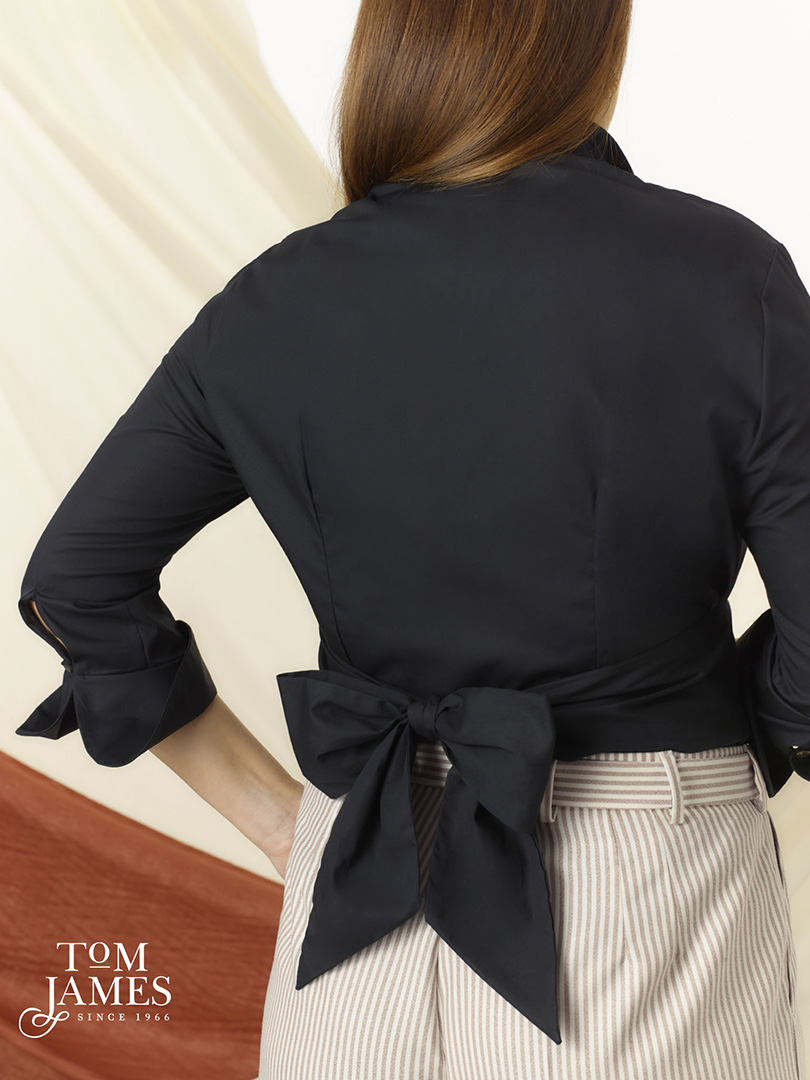 Custom Women's Black Bow Quarter-Sleeve Shirt