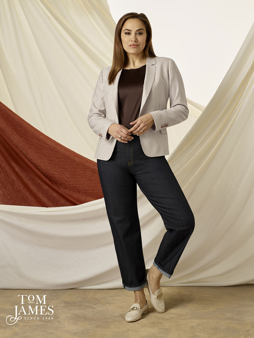 Custom Womens's Tan Seersucker Blazer